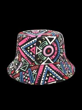 Geometric Print Bucket Hat - Pink, Blue, Black Unisex 22"/23"